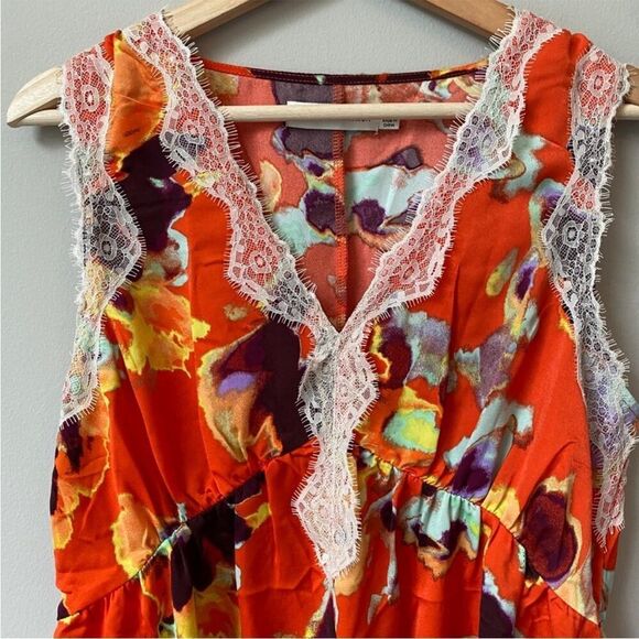 NWOT Rebecca Minkoff Women's Sleeveless Floral Lace Trim Tank Top Orange small - Picture 5 of 16